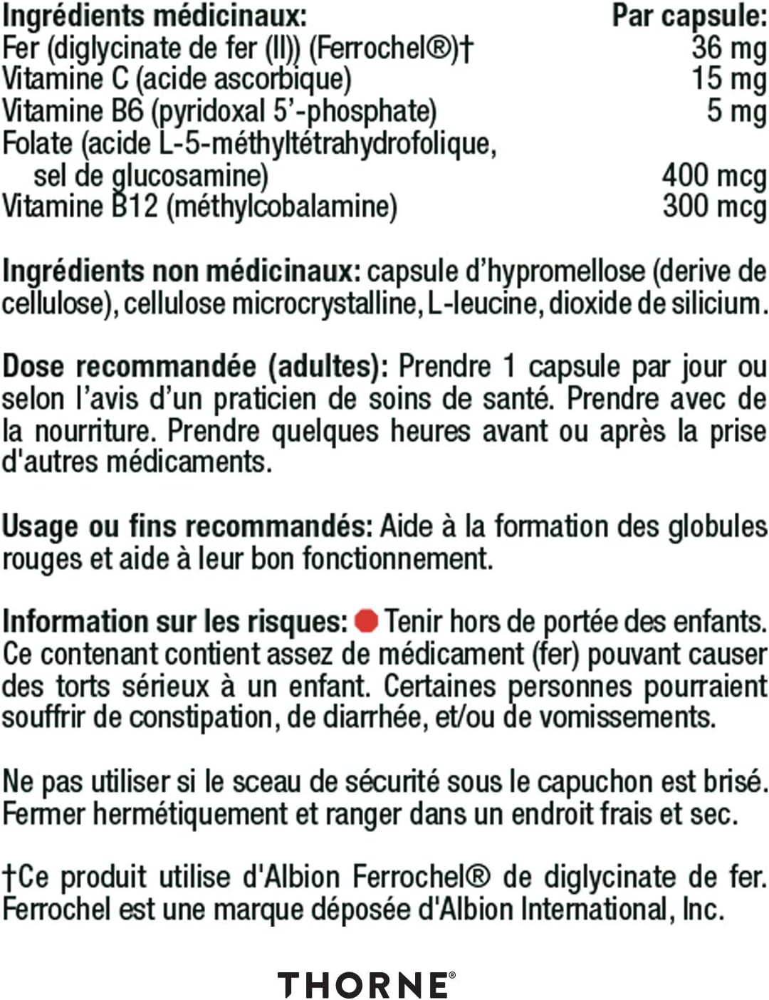 Thorne Ferrasorb - Complete Blood Support Formula with Iron, Folate, and B vitamins - 60 Capsules - 60 Servings
