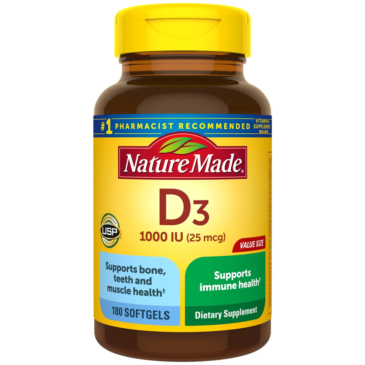 Nature Made Vitamin D3 1000 IU (25 mcg), Dietary Supplement for Bone, Teeth, Muscle and Immune Health Support, 300 Softgels, 300 Day Supply