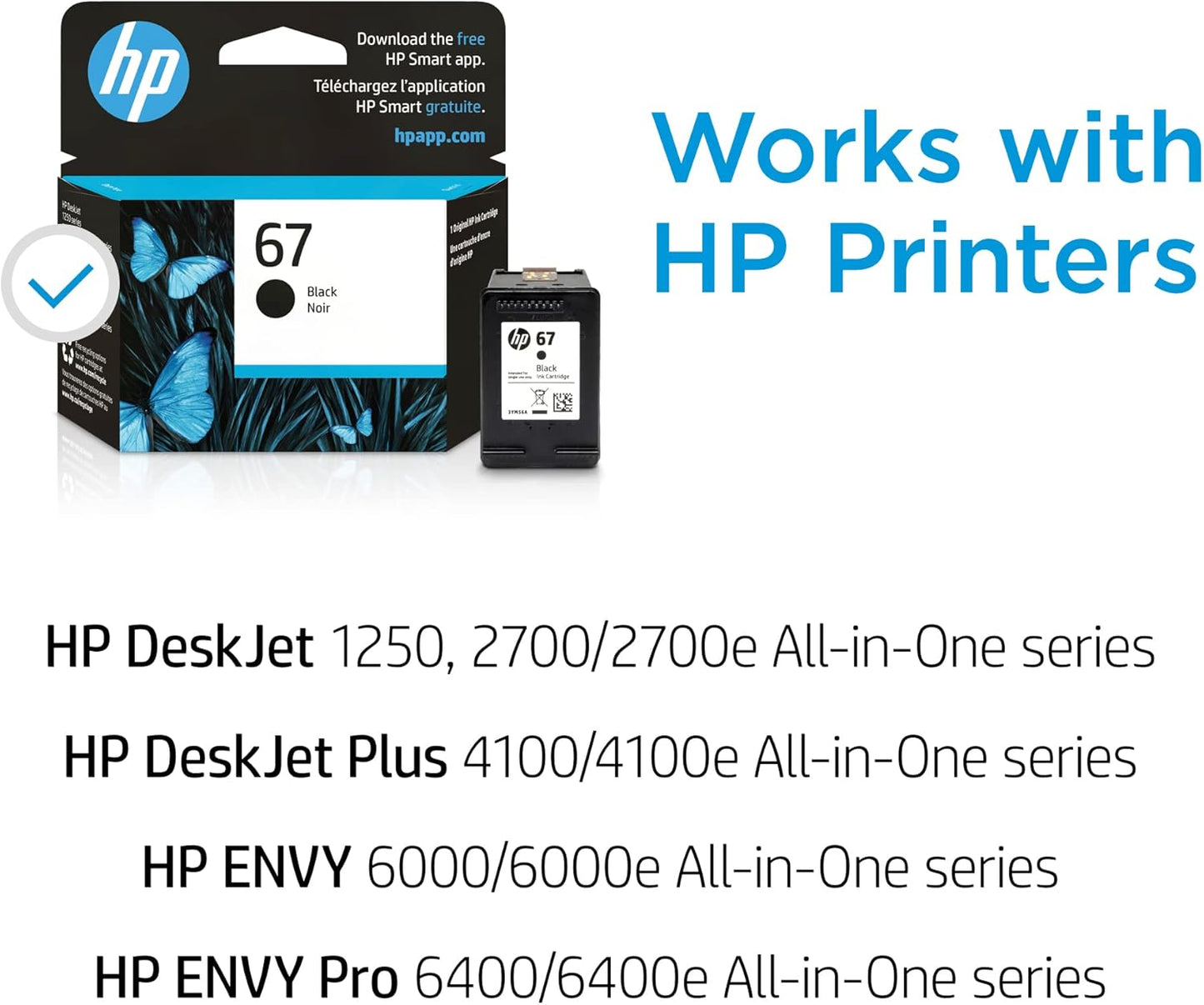 Original HP 67 Black Ink Cartridge | Works with HP DeskJet 1255, 2700, 4100 Series, HP Envy 6000, 6400 Series | Eligible for Instant Ink | 3YM56AN