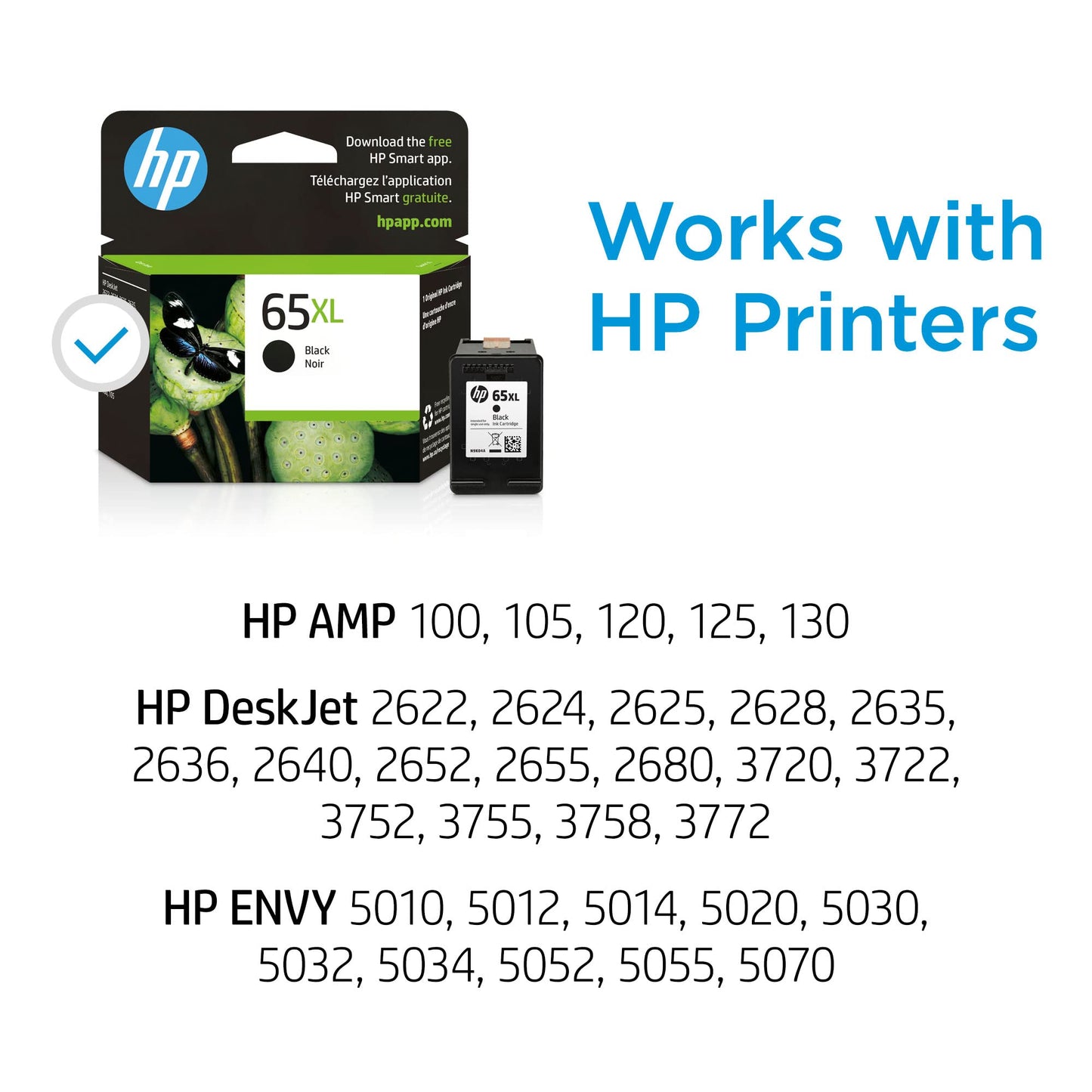 Original HP 65XL Black High-yield Ink Cartridge | Works with HP AMP 100 Series, HP DeskJet 2600, 3700 Series, HP ENVY 5000 Series | Eligible for Instant Ink | N9K04AN