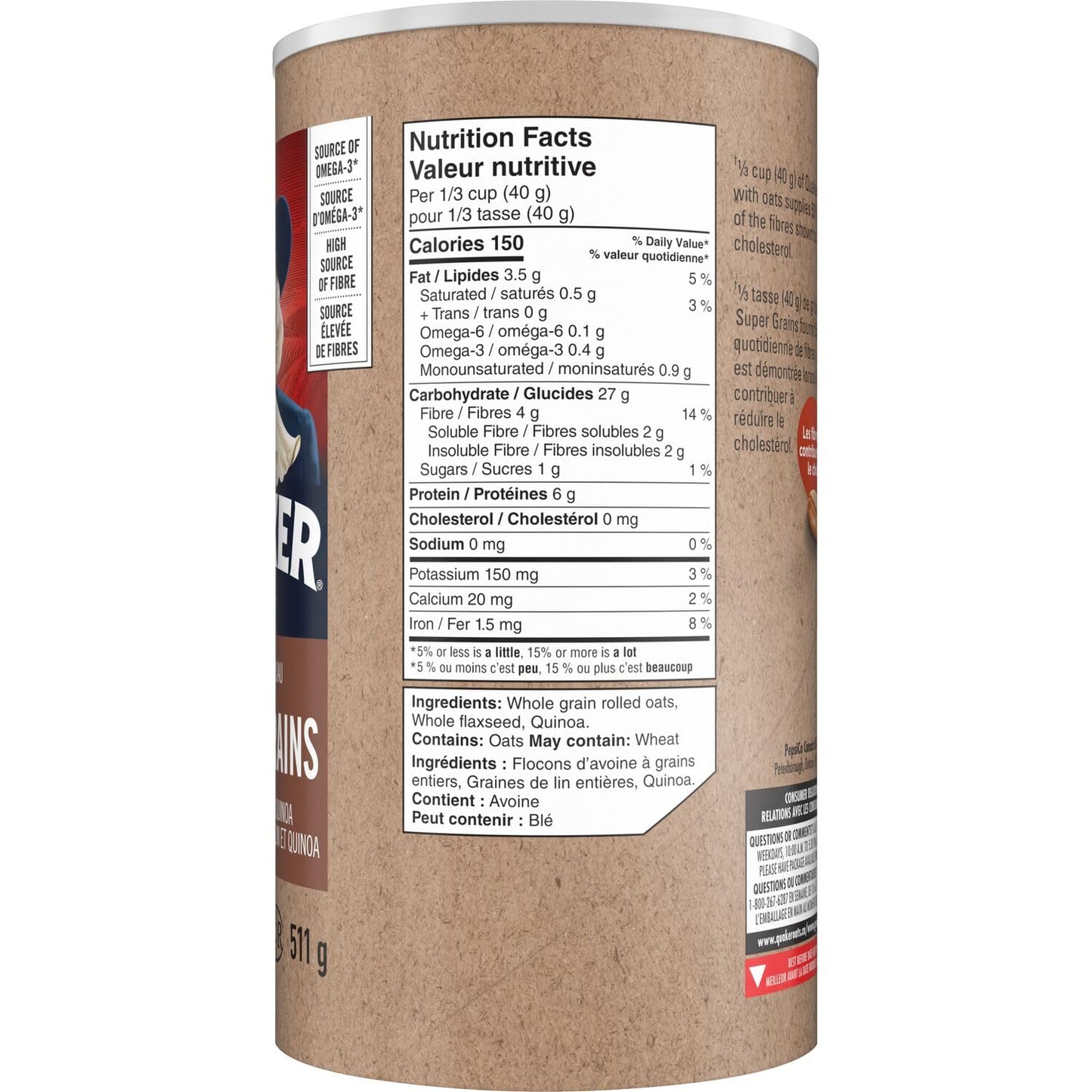 Quaker High Fibre Wild Berry Medley Instant Oatmeal, 8 Packets, 304g