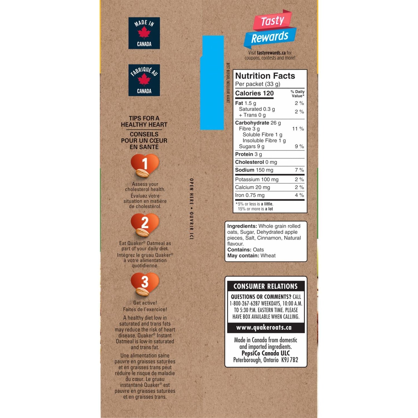 Quaker Maple & Brown Sugar Flavour Instant Oatmeal, 18 Packets, 774g