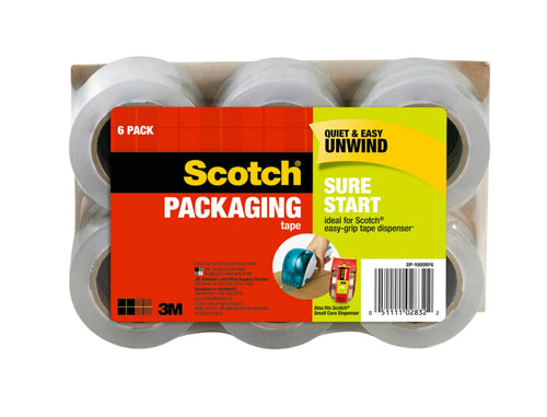 Scotch Sure Start Packaging Tape, 1.88 Inches x 900 Inches, 6-Pack, (DP-1000RF6)