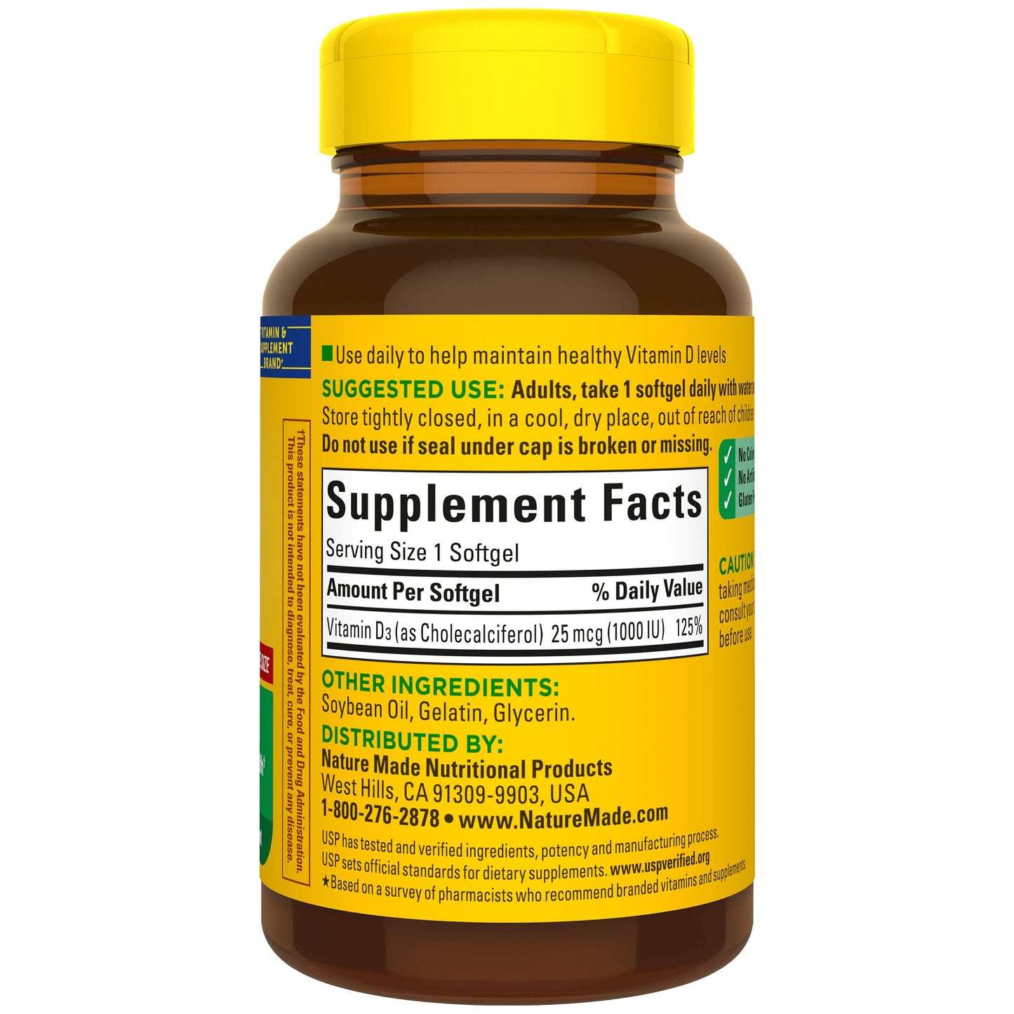 Nature Made Vitamin D3 1000 IU (25 mcg), Dietary Supplement for Bone, Teeth, Muscle and Immune Health Support, 300 Softgels, 300 Day Supply