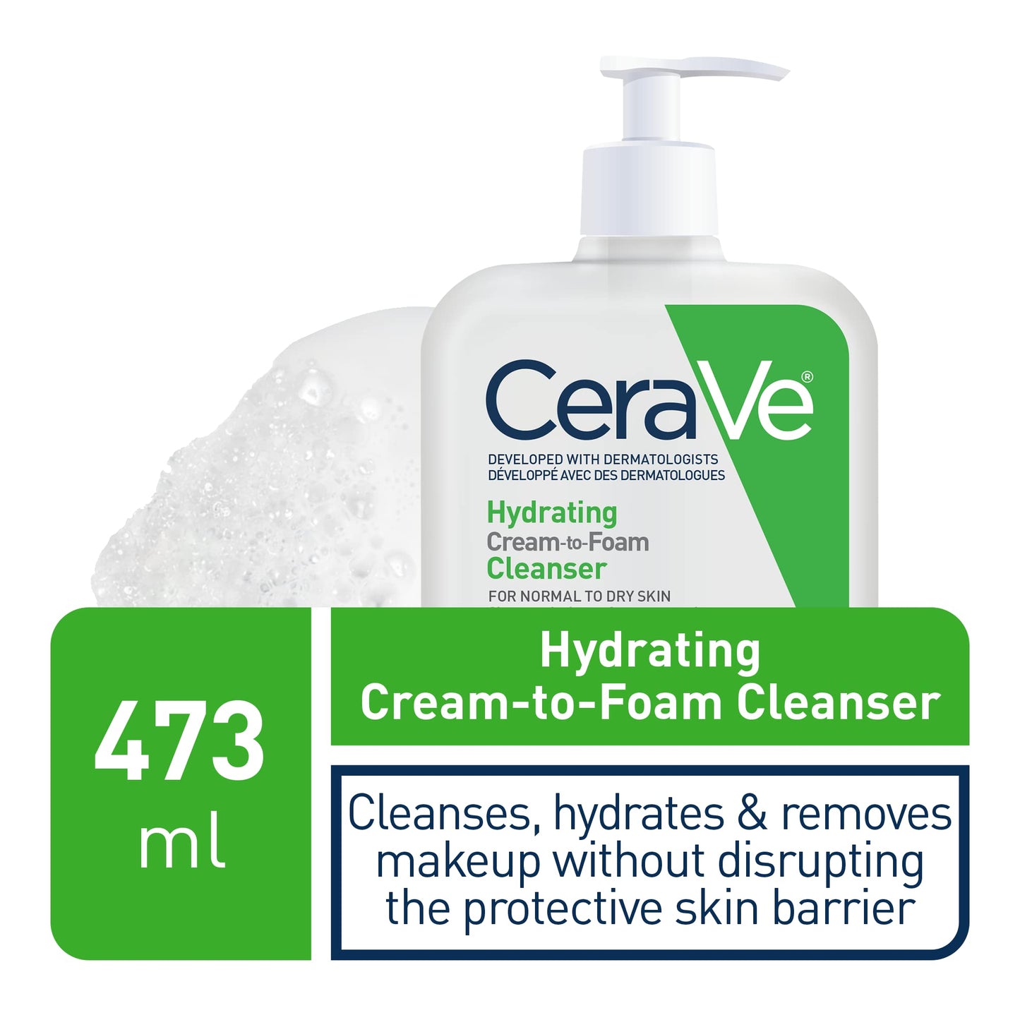 CeraVe Hydrating Cream-to-Foam Face Cleanser, One-Step Face Wash With Hyaluronic Acid & Amino Acid Complex, Gently Cleanses Skin, Non-Comedogenic, Fragrance-Free, Normal to dry skin, 562mL