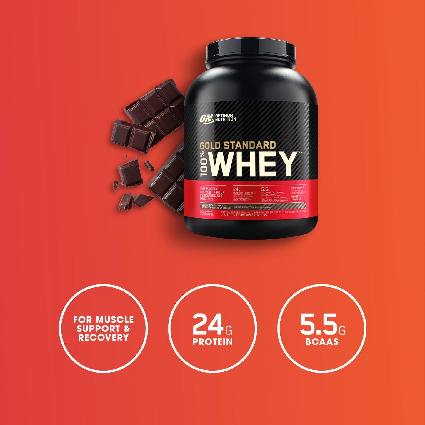 Optimum Nutrition Gold Standard 100% Whey Protein Powder, 2.270g - Extreme Milk Chocolate - 70 servings (packaging may vary)