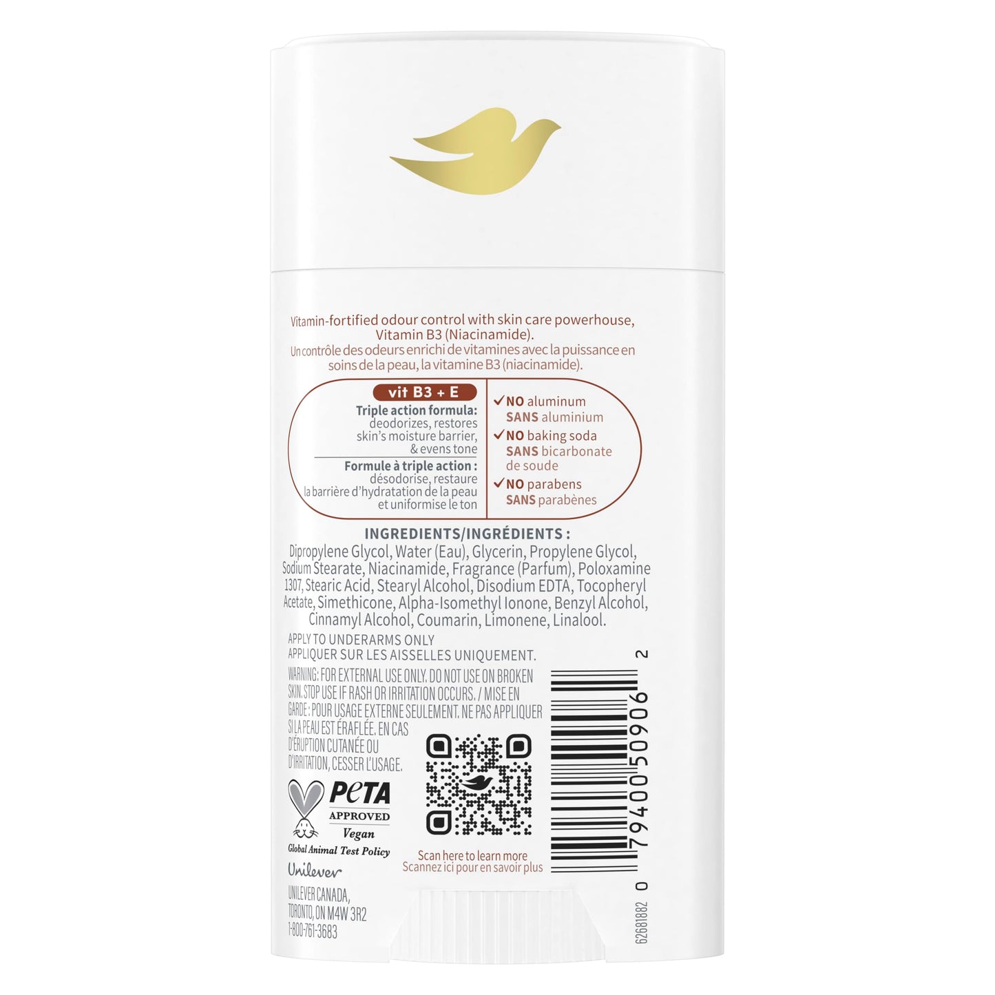 Dove Whole Body Deodorant Cream Aluminum Free Deodorant for Women Coconut & Vanilla Scent for Pits, Privates, & Thighs to Toes 73 ml