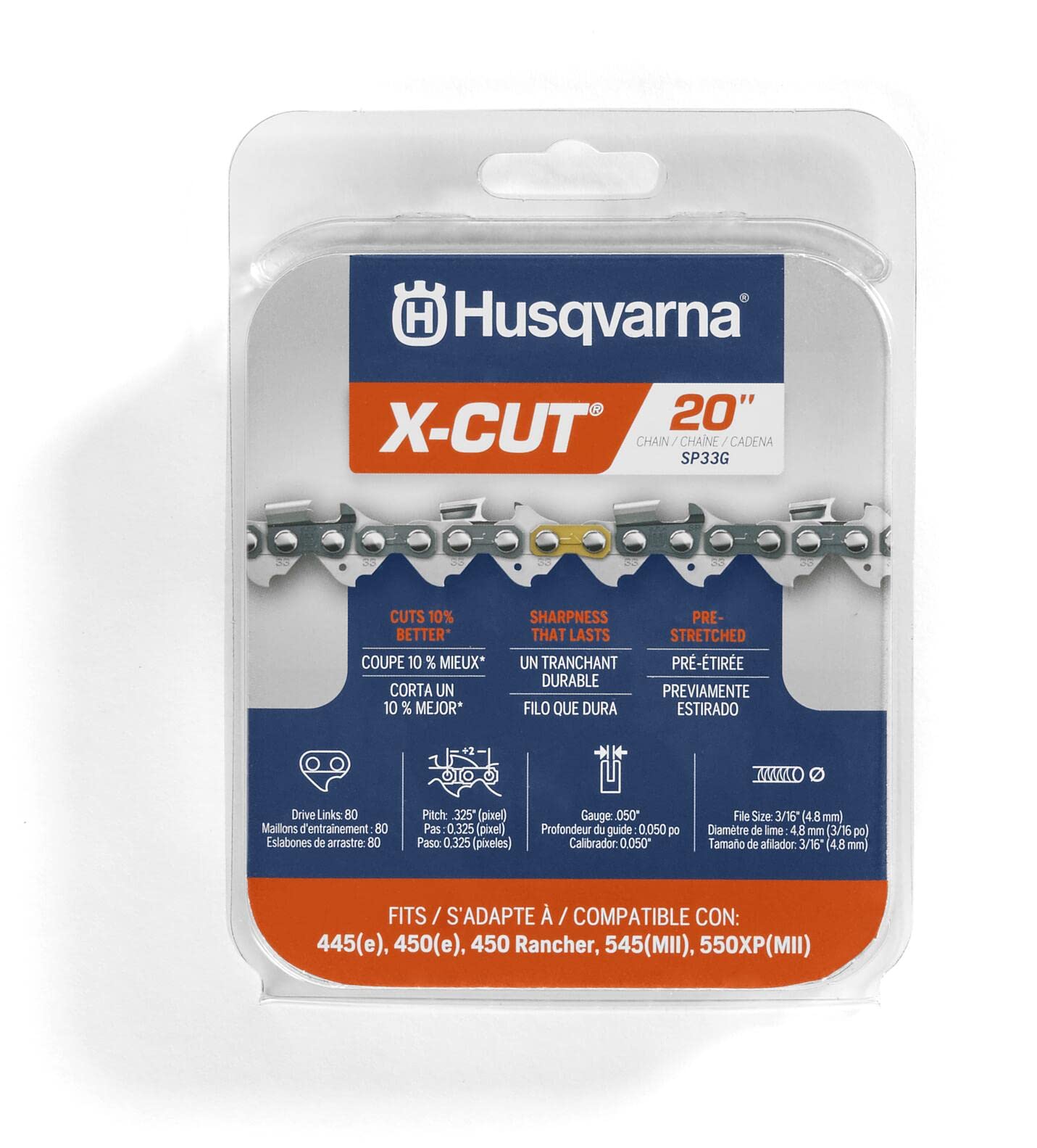 Husqvarna 581643603 X-Cut SP33G 18" Chainsaw Chain, 050 GA 72 Drive Links, Grey