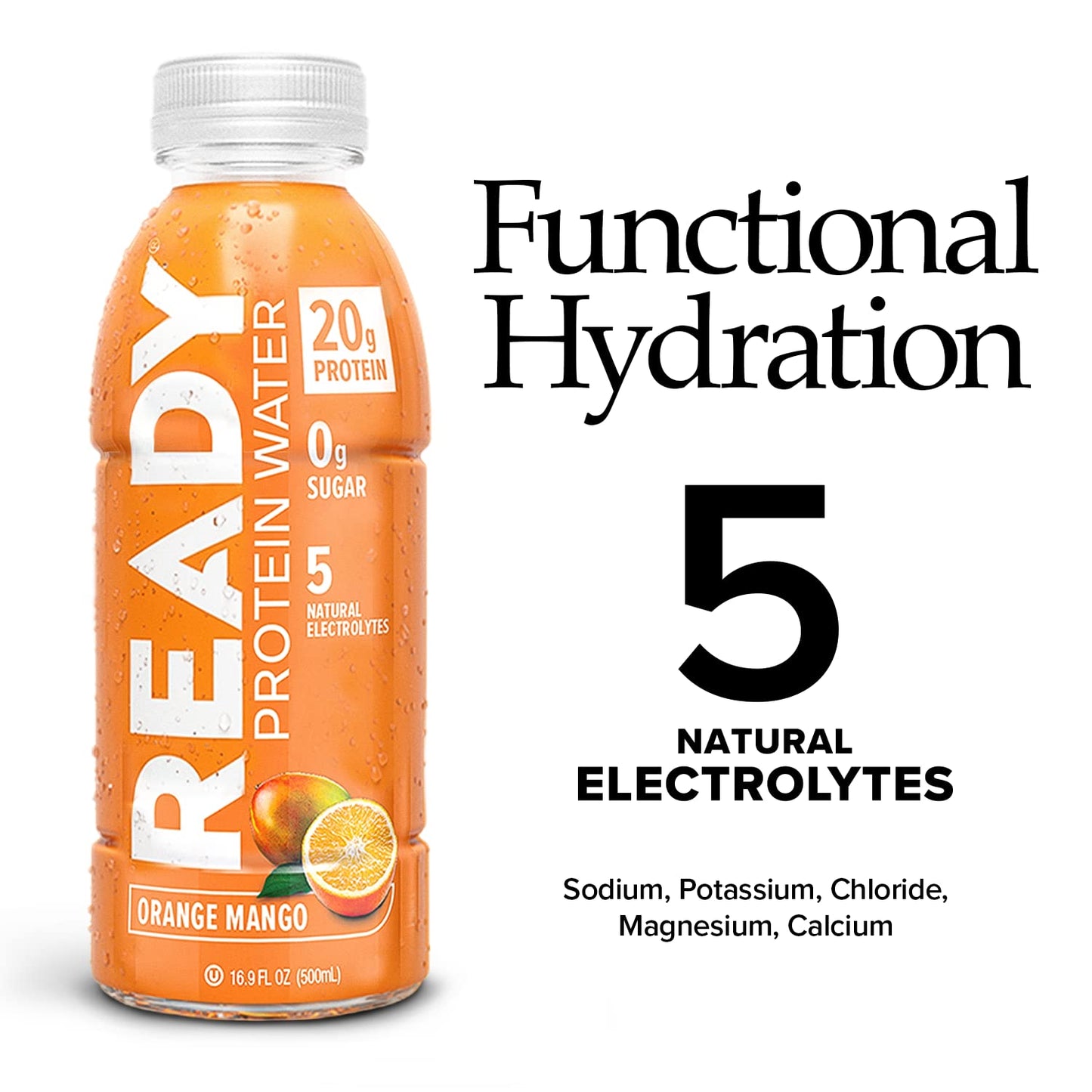Ready Protein Water, 20g of Whey Protein Isolate, Sugar Free, Orange Mango, 12-Pack, 16.9 Fluid Ounces Each