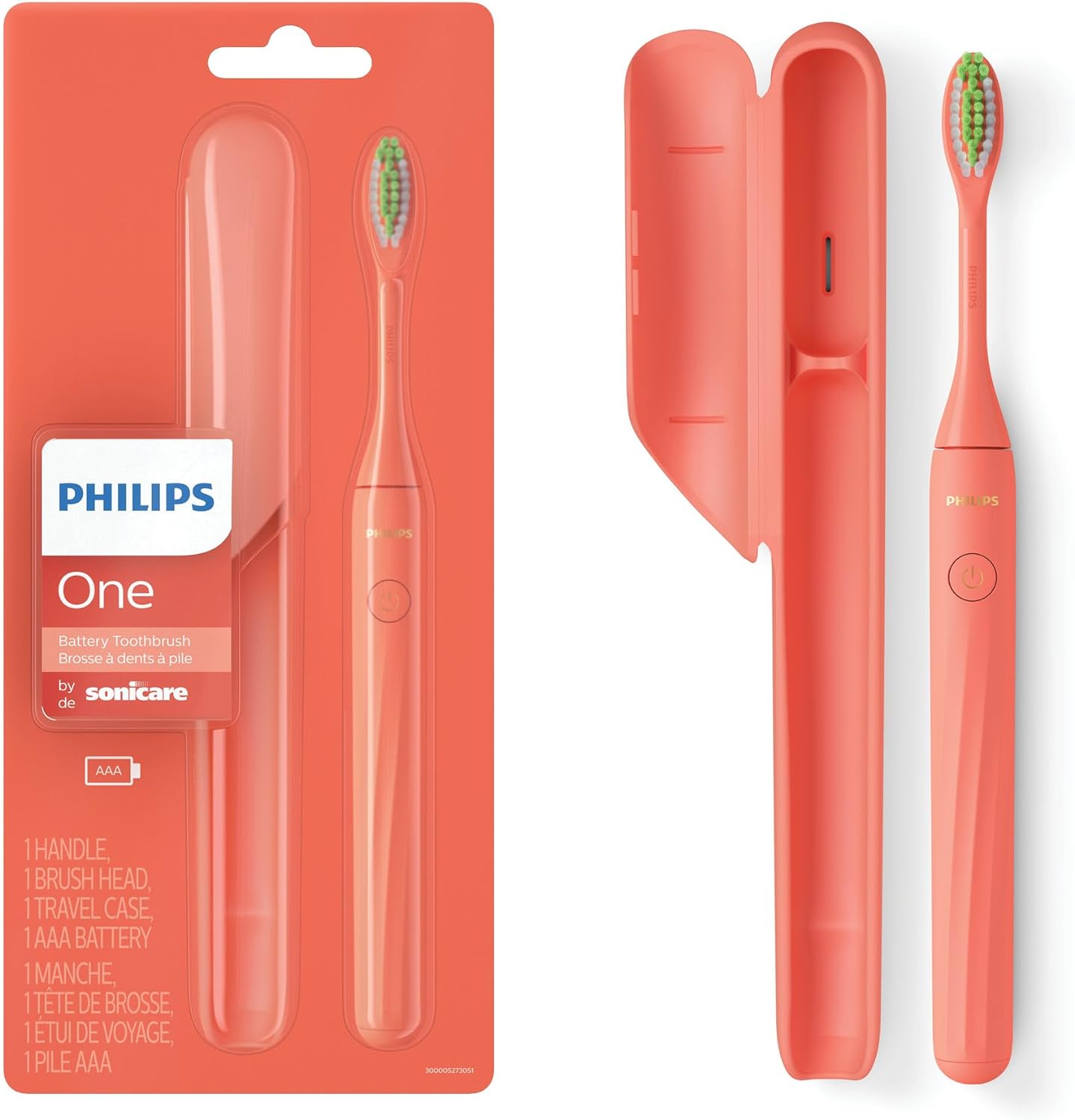 PHILIPS One By Sonicare Battery Toothbrush, Miami Coral, Hy1100/01