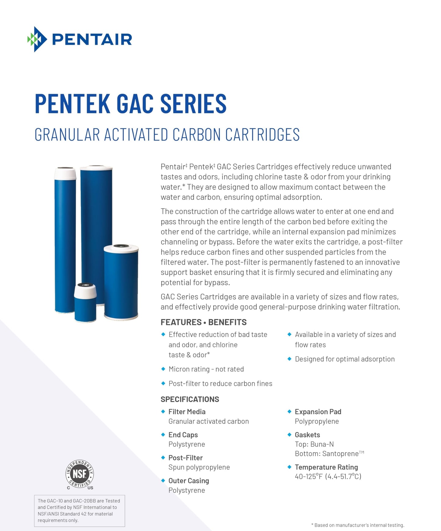Pentair Pentek GAC-BB Big Blue Carbon Water Filter, 10-Inch, Whole House Heavy Duty Granular Activated Carbon (GAC) Replacement Cartridge, 10" x 4.5", Pack of 2