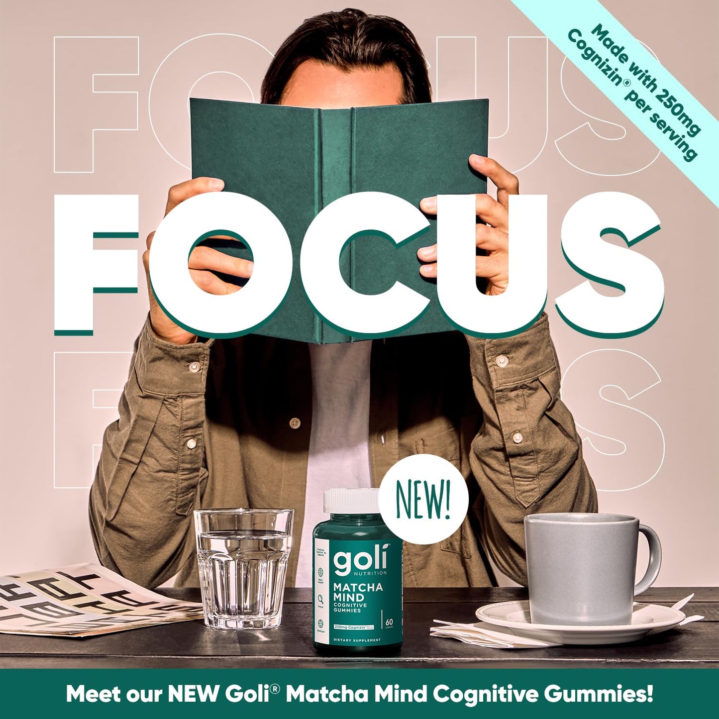 Goli Matcha Mind Gummies - 180 Count - Green Tea Leaves Powder with Cognizin for Focus, Attention and Brain Health, Vegan, Non-GMO, Gluten-Free & Gelatin Free.