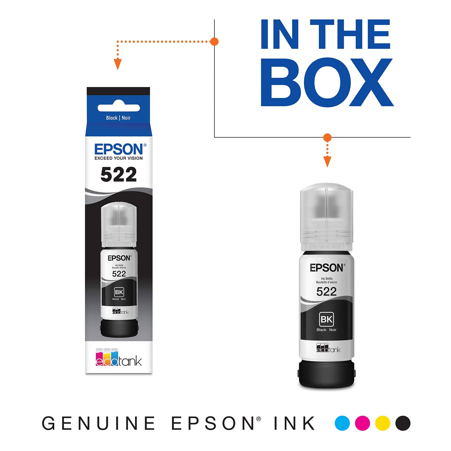 EPSON 522 EcoTank Ink Ultra-high Capacity Bottle Colour Combo Pack (T522520-S) Works with EcoTank ET-2400, ET-2720, ET-2800, ET-2803, ET-2840, ET-4700, ET-4800, ET-4810