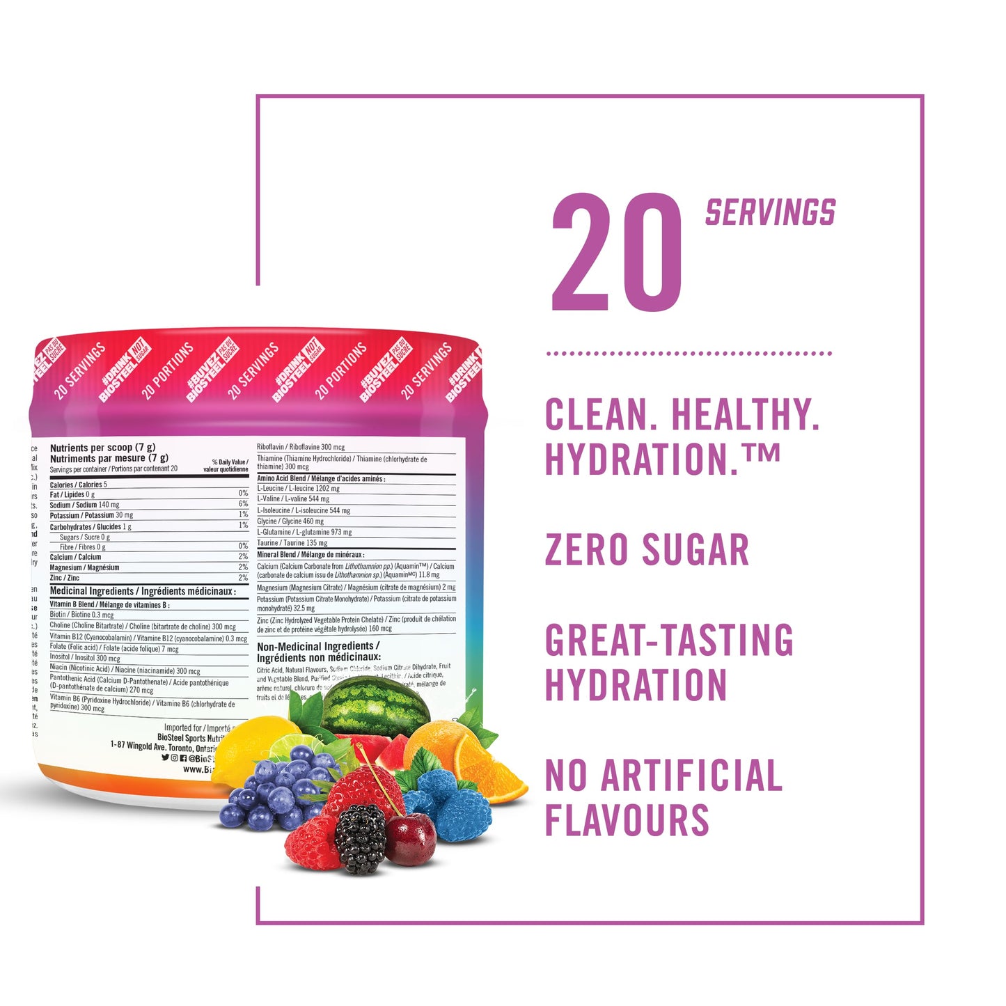 BioSteel Hydration Mix, Great Tasting Hydration with Zero Sugar, and No Artificial Flavours or Preservatives, Peach Mango Flavour, 45 Servings per Tub