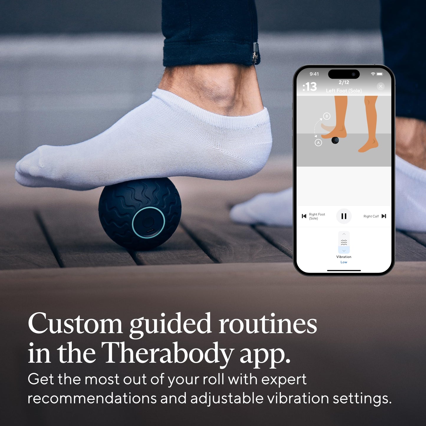 Therabody Wave Series Wave Solo - Handheld Bluetooth Enabled Massage Device. Ultra Portable Vibration Therapy Ball with QuietRoll Technology & 3 Customizable Vibration Frequencies in Therabody App