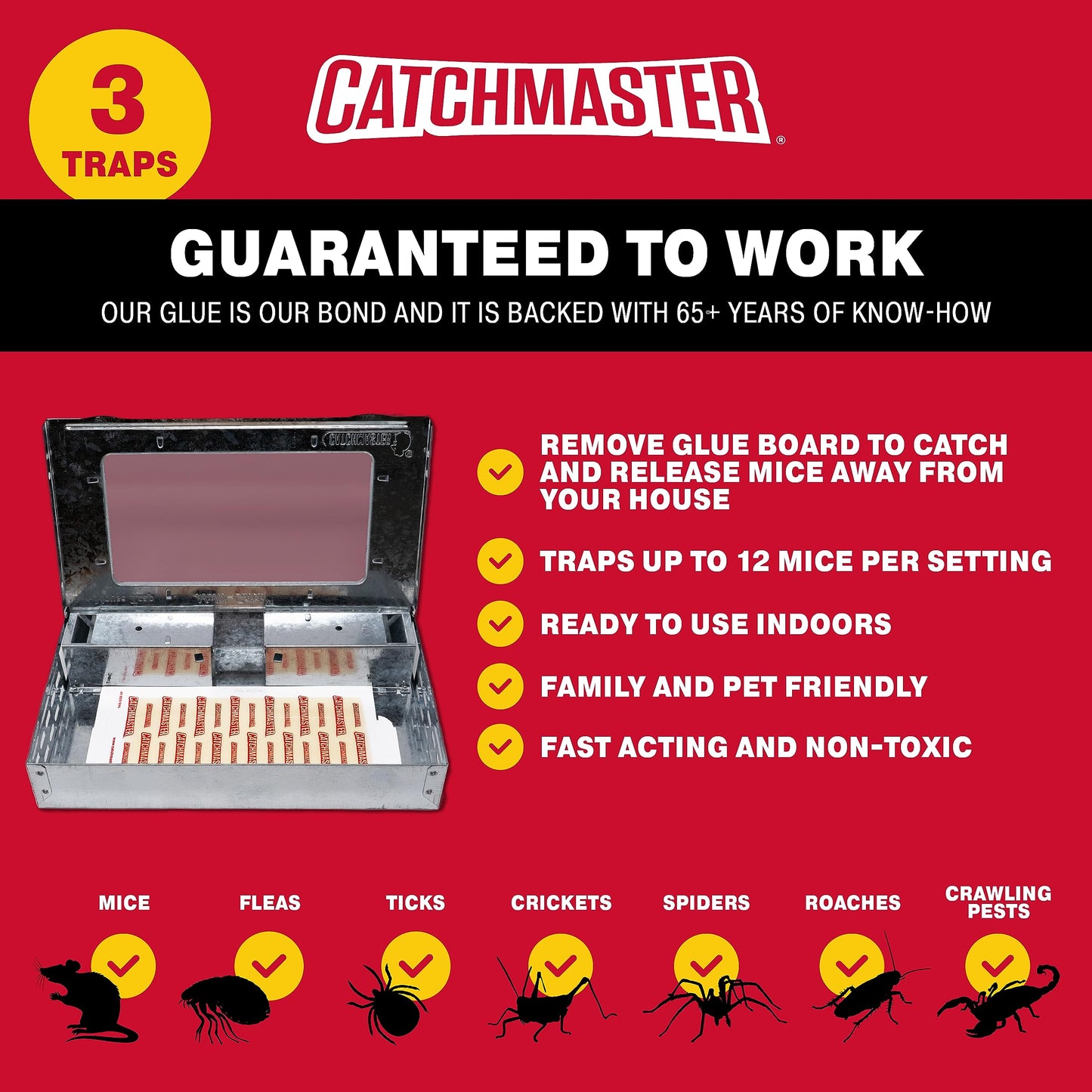 Catchmaster Pro Series Multi-Catch Mouse Trap 6-Pack, Humane Mouse Traps Indoor for Home, Rat Trap Outdoor with Replaceable Glue Boards, Pet Safe Pest Control, Live Trap for Garage & Shed