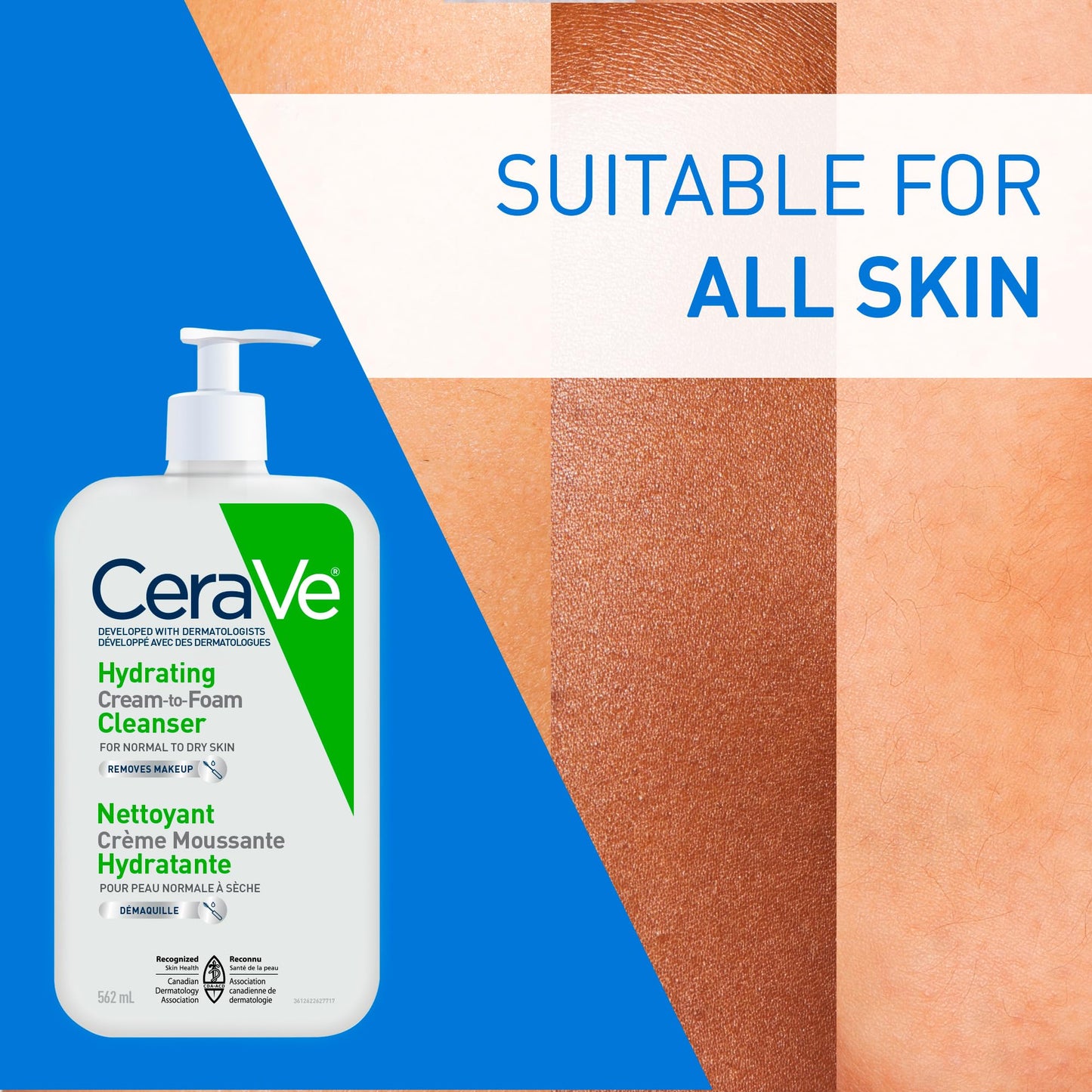 CeraVe Hydrating Cream-to-Foam Face Cleanser, One-Step Face Wash With Hyaluronic Acid & Amino Acid Complex, Gently Cleanses Skin, Non-Comedogenic, Fragrance-Free, Normal to dry skin, 562mL