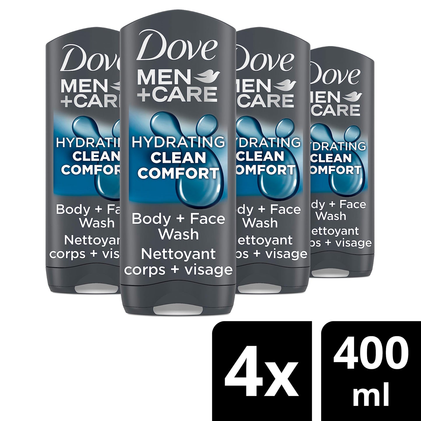 Dove Men+Care Body + Face Wash, Clean Comfort, Hydrating with 24hr Nourishing Micromoisture Technology, 400ml, Pack of 4