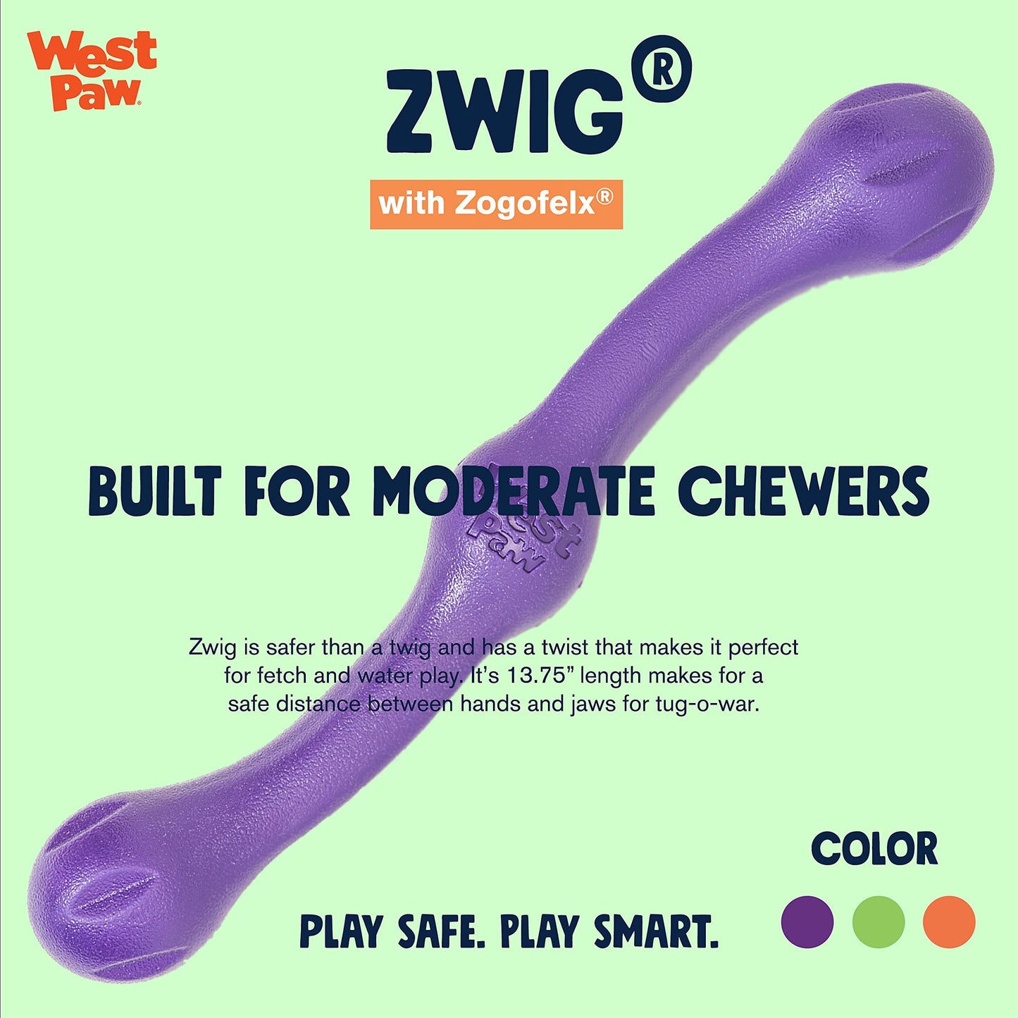 West Paw Zogoflex Echo Zwig Squeezy Dog Fetching Stick – Bouncy, Hollow, Squishy Interactive Toy for Puppies, Large Dogs – Floatable Stick, Lightweight Chewy Toy for Catch/Fetch – 13.75”, Jungle Green