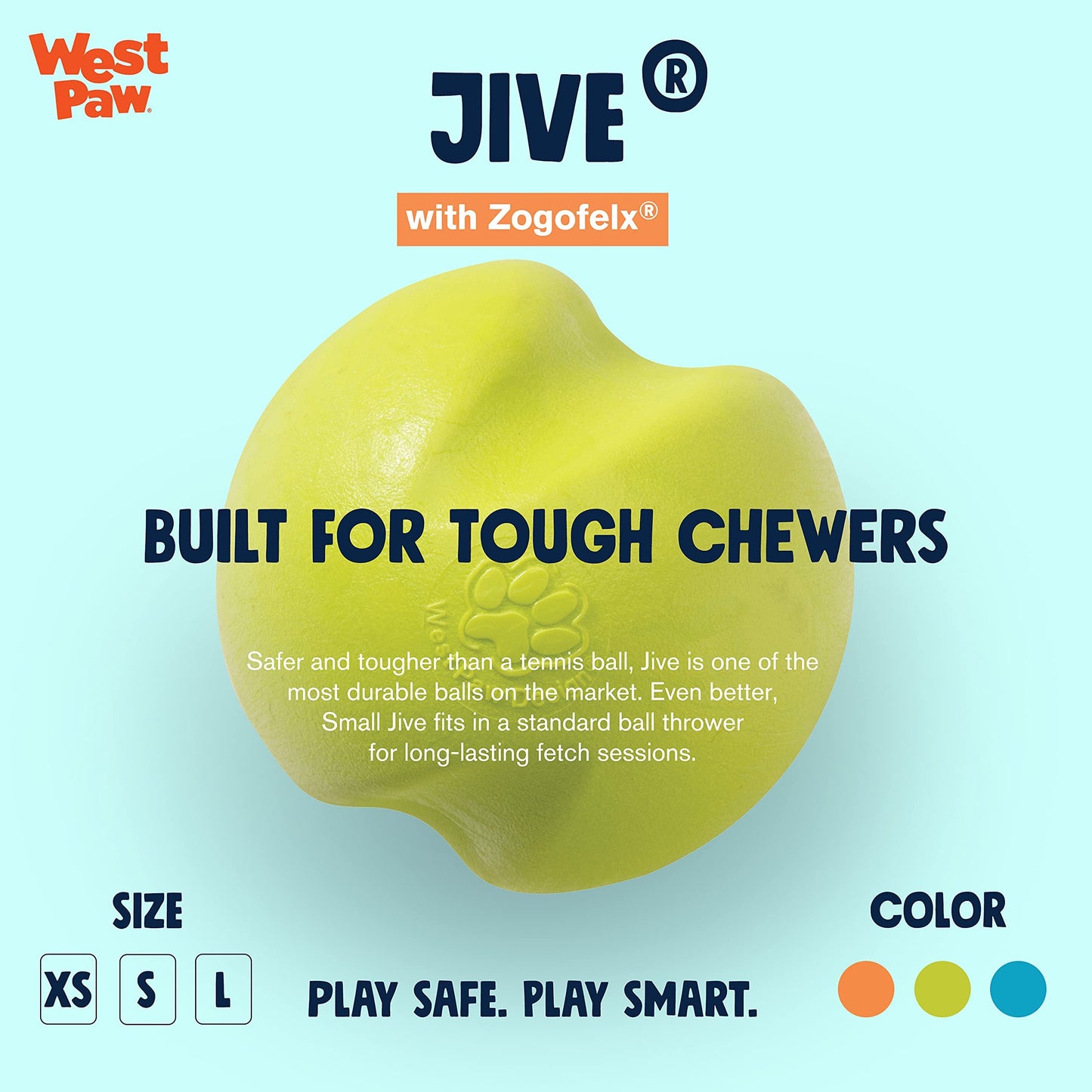 West Paw Zogoflex Jive Durable Nearly Indestructible Dog Ball Chew-Fetch-Play Dog Toy, 100% Guaranteed Tough, It Floats!, Made in USA, Large 3-1/4-Inch, Tangerine