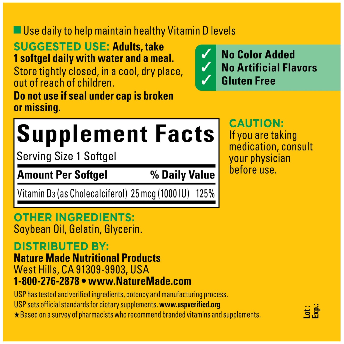 Nature Made Vitamin D3 1000 IU (25 mcg), Dietary Supplement for Bone, Teeth, Muscle and Immune Health Support, 300 Softgels, 300 Day Supply