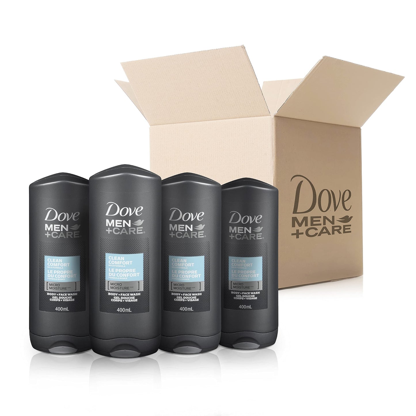 Dove Men+Care Body + Face Wash, Clean Comfort, Hydrating with 24hr Nourishing Micromoisture Technology, 400ml, Pack of 4