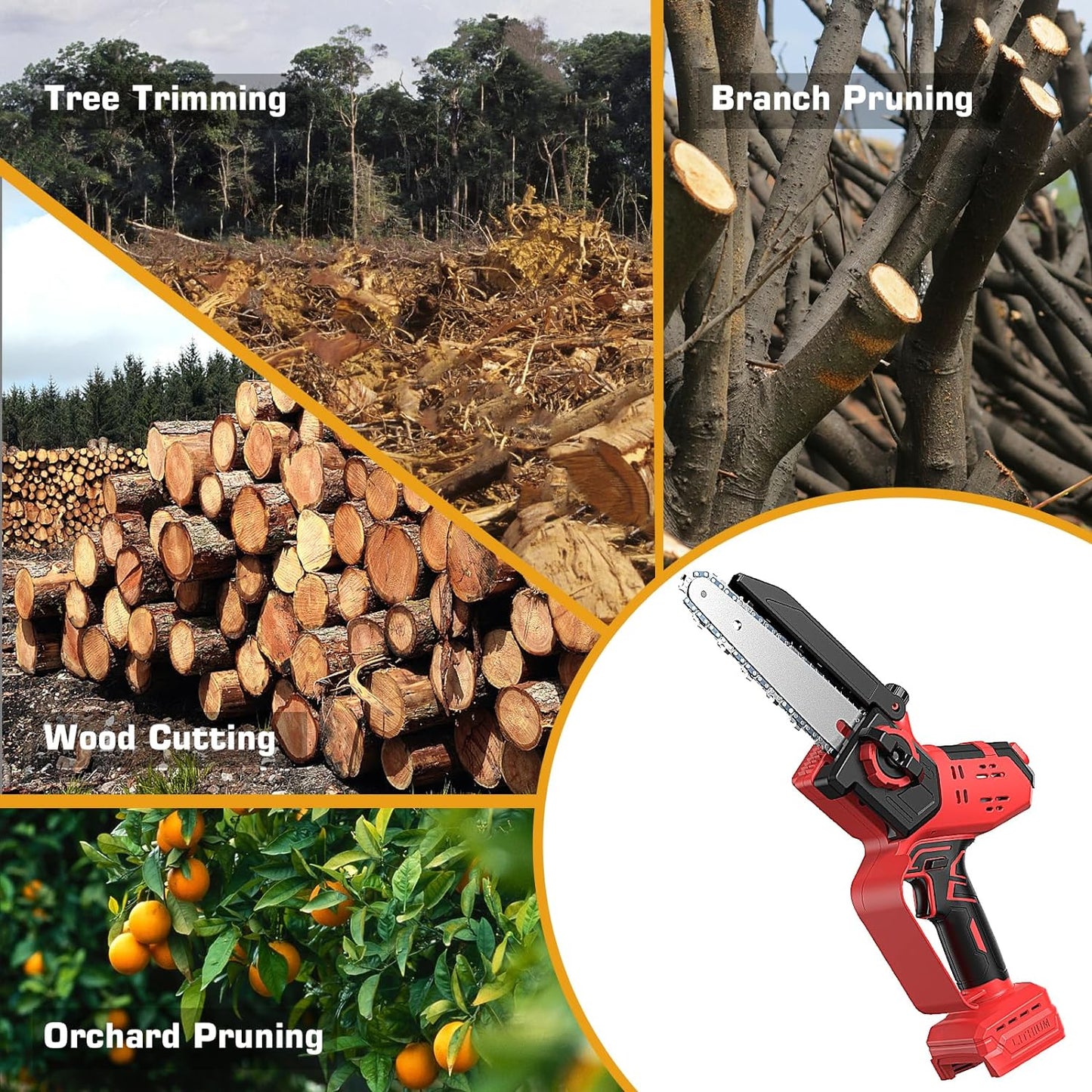 Mini Chainsaw for Milwaukee M18 Battery, Auto-Oiler, 8-Inch and 6-Inch 2-in-1 Brushless Cordless Pruning Chainsaw, Battery Powered Mini Chainsaw for Wood Cutting, Tree Trimming (only Tool)