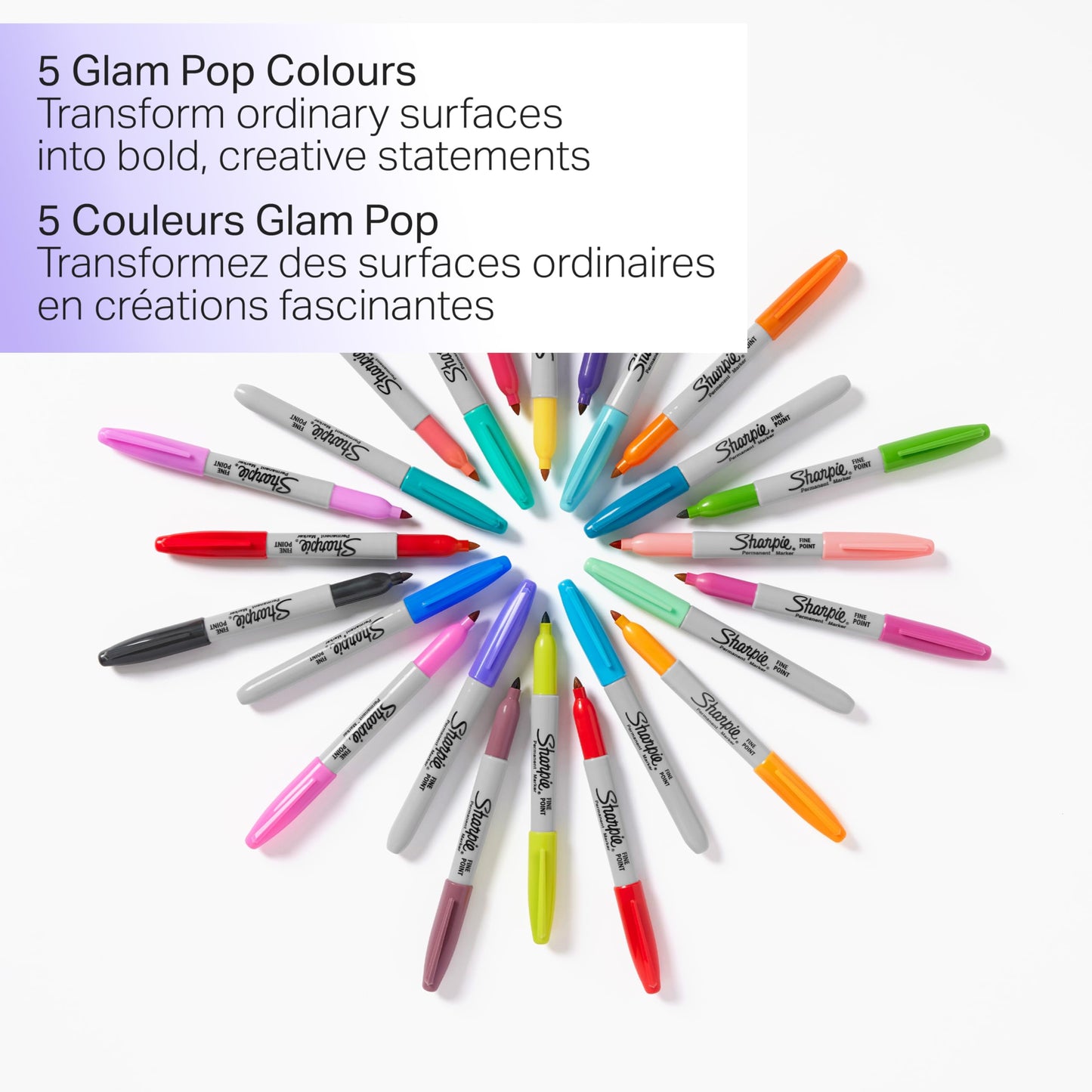 Sharpie Glam Pop Permanent Markers, Fine Point, Assorted Colours, 24 Count