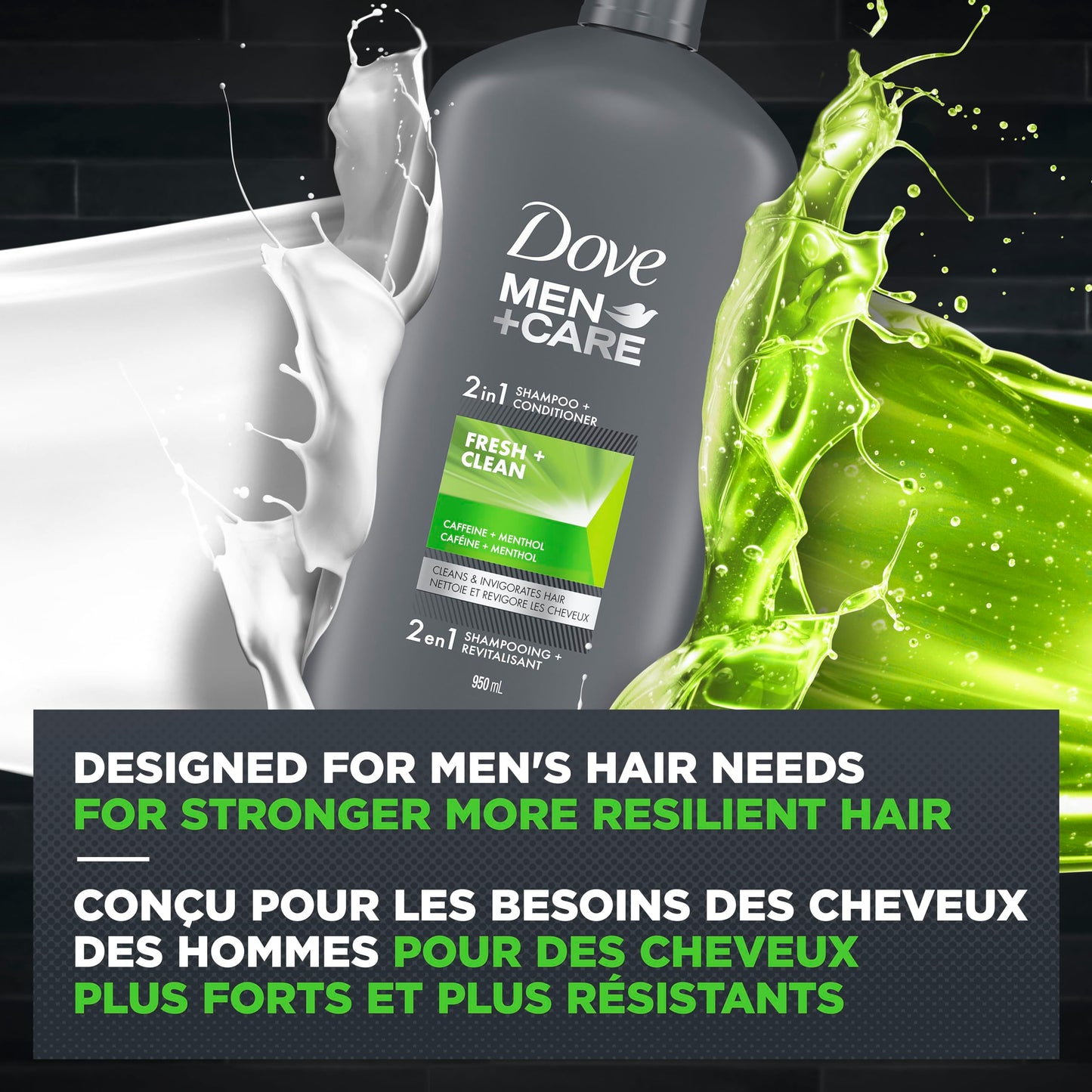 Dove Men + Care Fresh & Clean 2-in-1 Shampoo + Conditioner with caffeine and menthol (950 ml)
