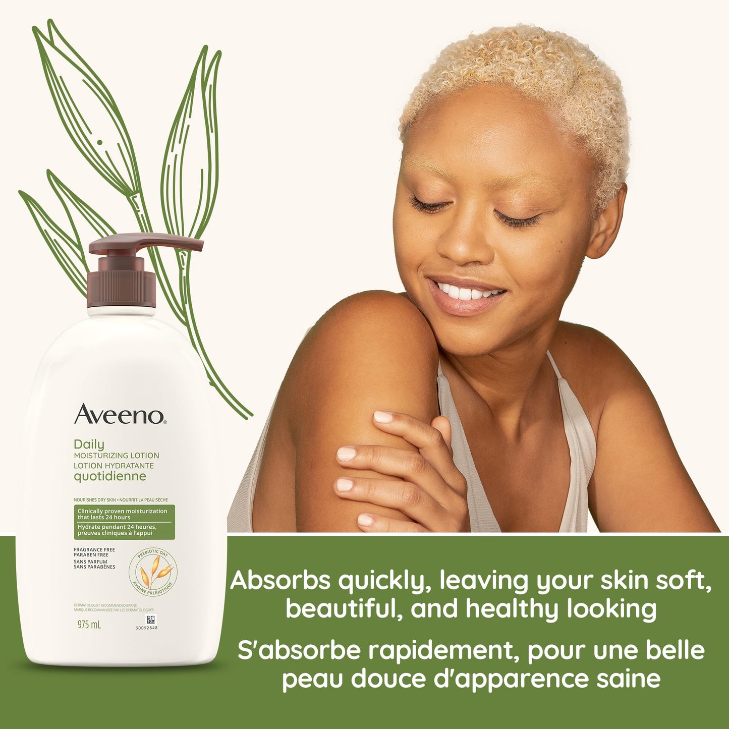 Aveeno Daily Moisturizing Lotion, Dry Skin, Non Comedogenic, Prebiotic Oat, Daily Moisturizer, Fragrance Free, 532mL