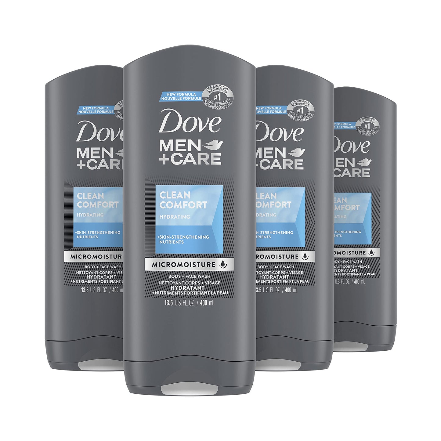 Dove Men+Care Body + Face Wash, Clean Comfort, Hydrating with 24hr Nourishing Micromoisture Technology, 400ml, Pack of 4