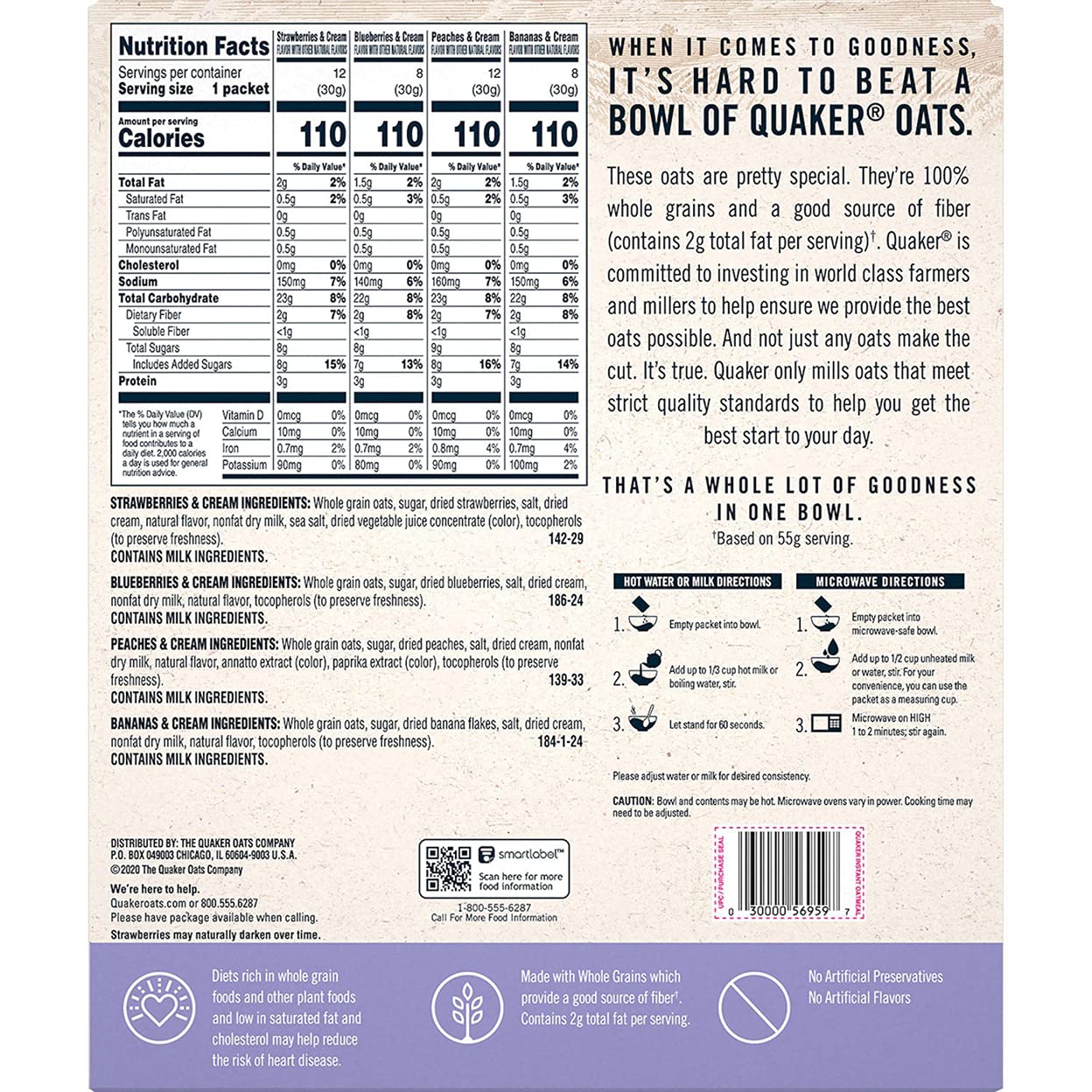 Quaker Instant Oatmeal Fruit and Cream Flavors 40 X 1.05 Ounce Net Wt 42.3 Ounce, 1200.0 g (Pack of 1)