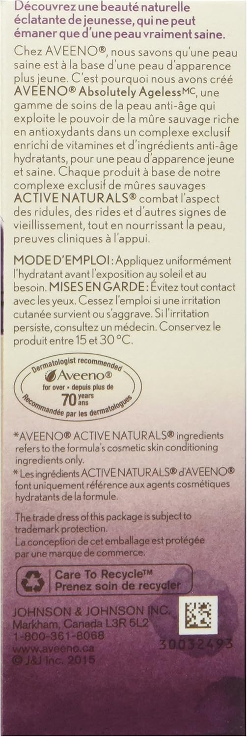 Aveeno Absolutely Ageless Daily Moisturizer SPF 30, Anti Aging, Face, Winkle Cream, Antioxidant Blackberry Complex; Vitamin C & E,Bottle, Pack of 1, 50 mL