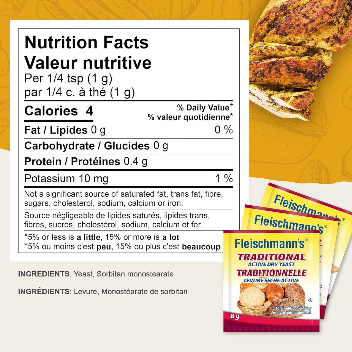 Fleischmann’s Traditional Dry Yeast 6 x 24 grams (8g per sachet), Yeast for Baking Mixes, Loaf Breads, and Other Pastries, Traditional Yeast for Baking Bread,