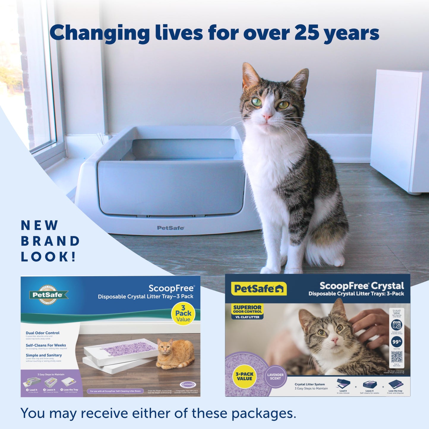 PetSafe ScoopFree Crystal Litter Tray Refills Lavender Crystals, 3-Pack Disposable Tray Includes Leak Protection & Low Tracking Litter Absorbs Odors on Contact,(PAC00-16689)