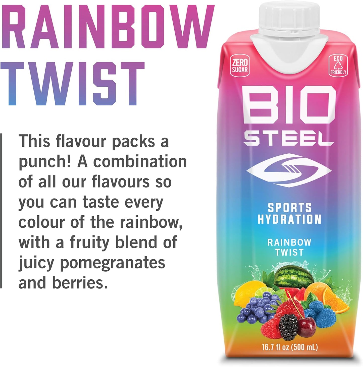 BioSteel Sports Drink, Great Tasting Hydration with 5 Essential Electrolytes, Rainbow Twist Flavour, 16.7 Fluid Ounces, 12-Pack