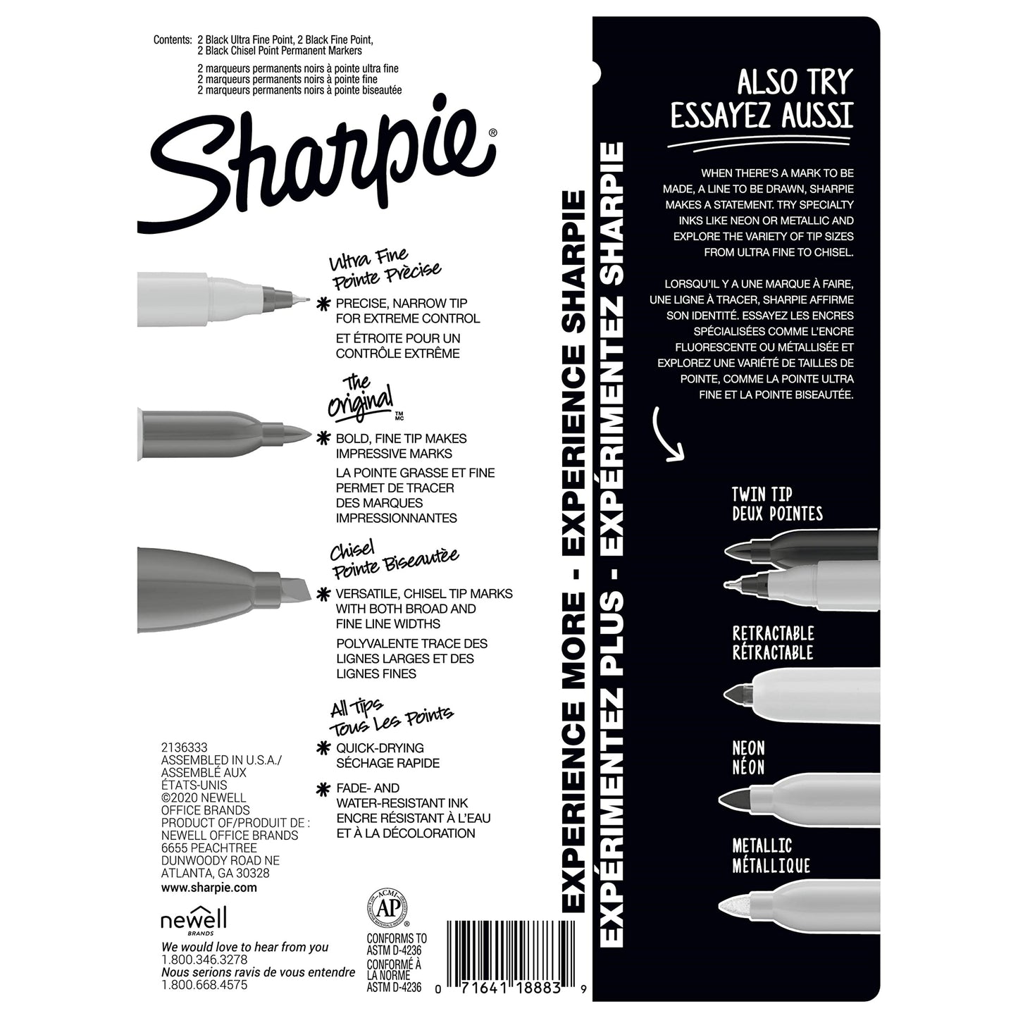 Sharpie Permanent Markers Variety Pack, Featuring Fine, Ultra-Fine, and Chisel-Point Markers, Black, 6 Count
