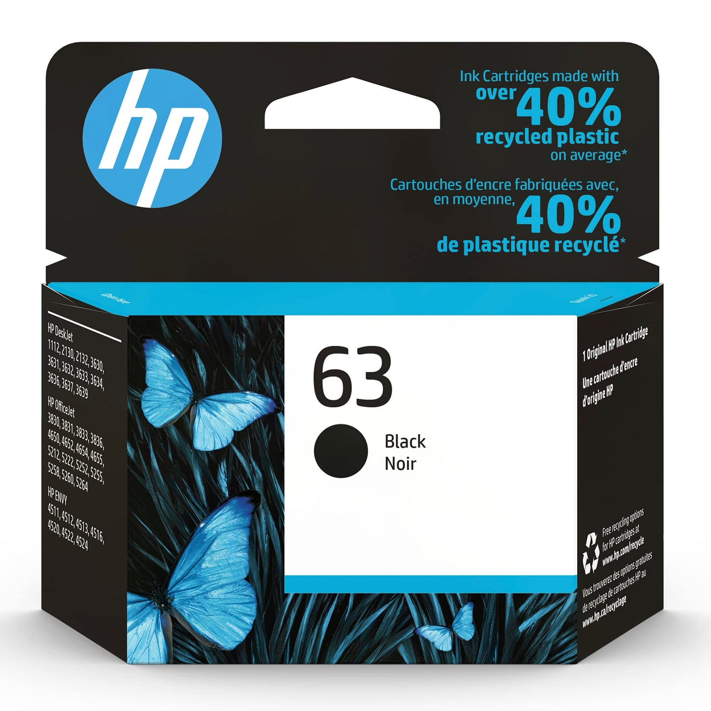 HP 63XL Black High-yield Ink Cartridge | Works with HP DeskJet 1112, 2130, 3630 Series; HP ENVY 4510, 4520 Series; HP OfficeJet 3830, 4650, 5200 Series | Eligible for Instant Ink | F6U64AN