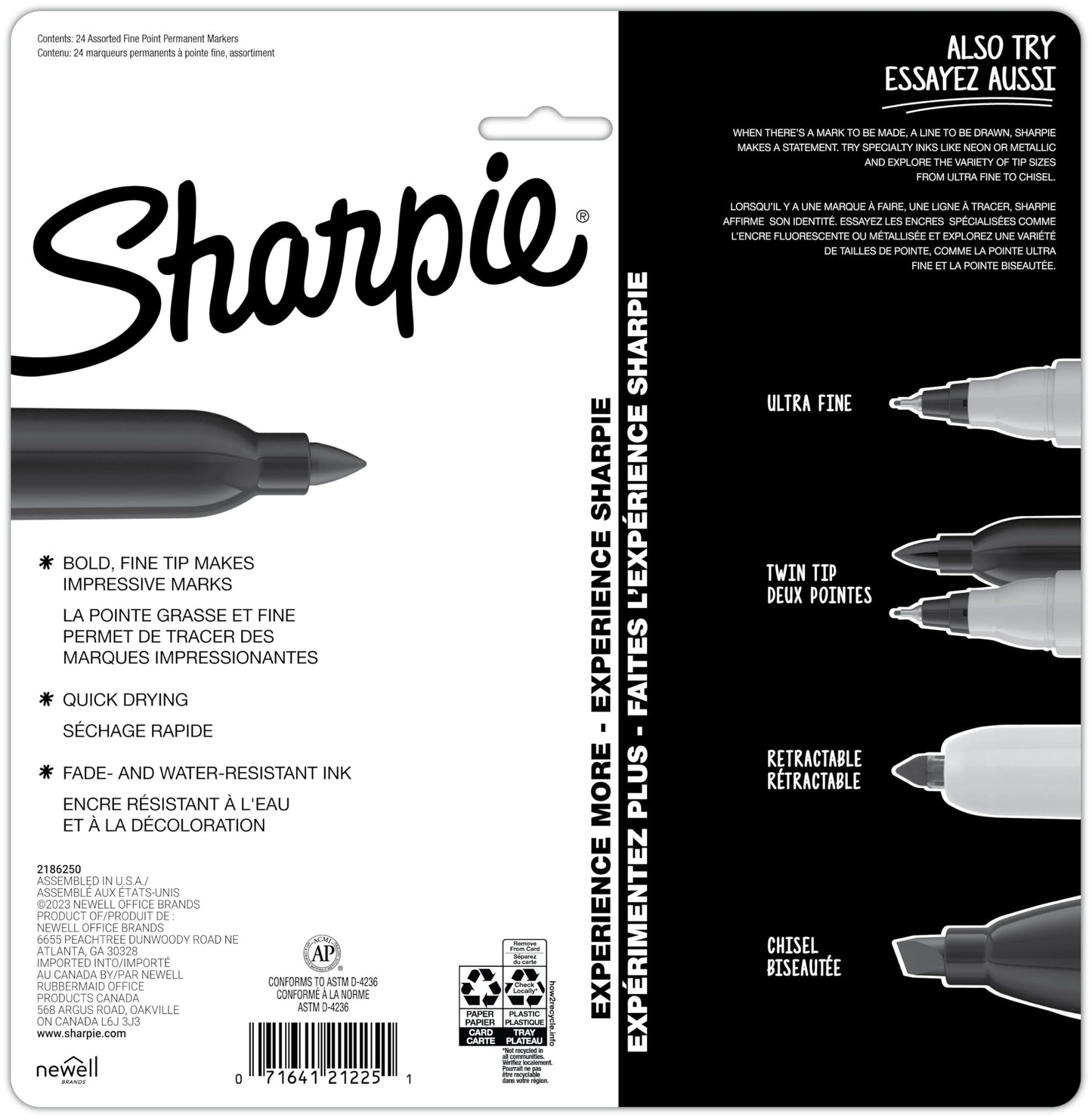 Sharpie Glam Pop Permanent Markers, Fine Point, Assorted Colours, 24 Count