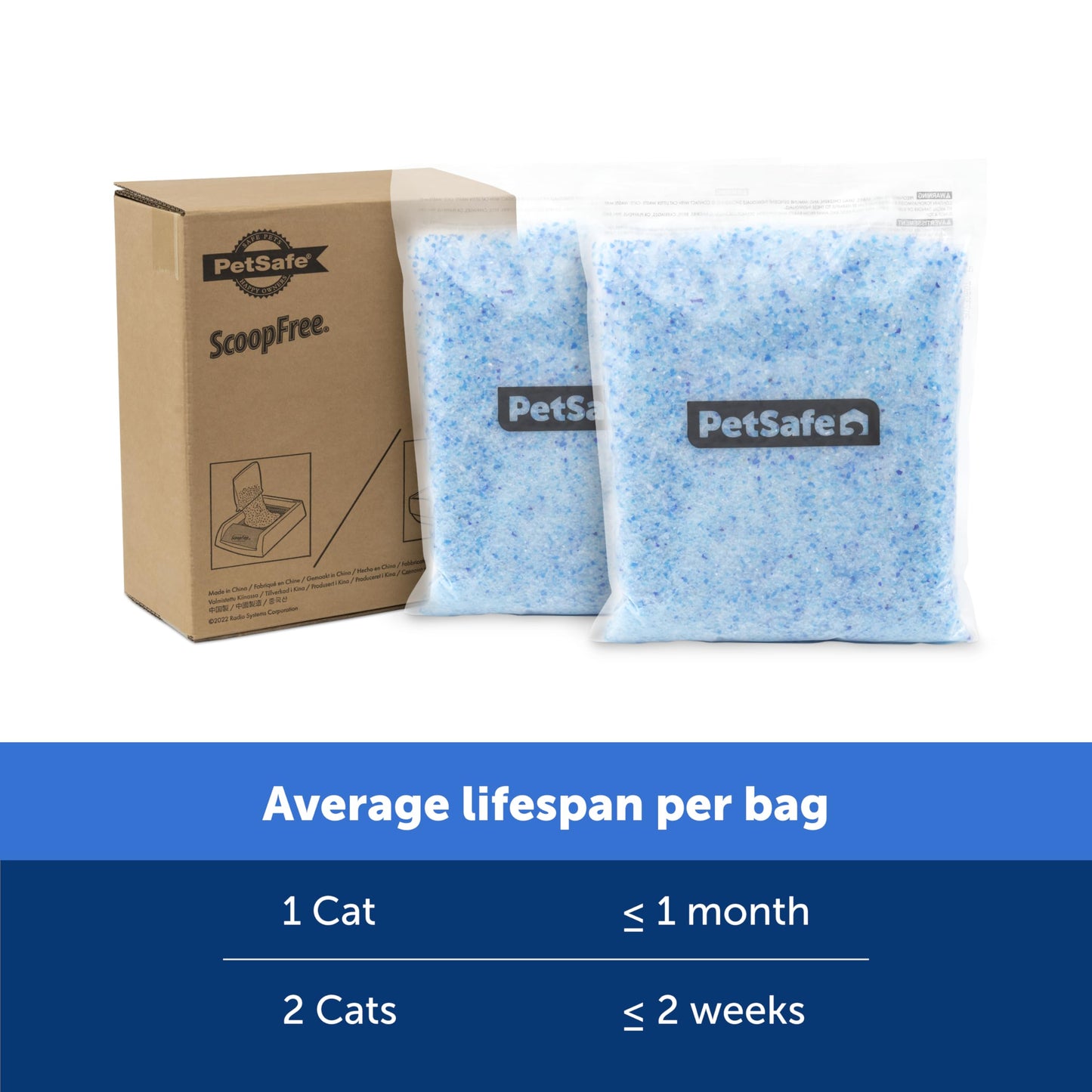 PetSafe ScoopFree Premium Blue Crystal Litter, Superior Odor Control - Low Tracking for Less Mess - Lasts Up to 1 Month (2 Pack of 4.3 Lb Bag)