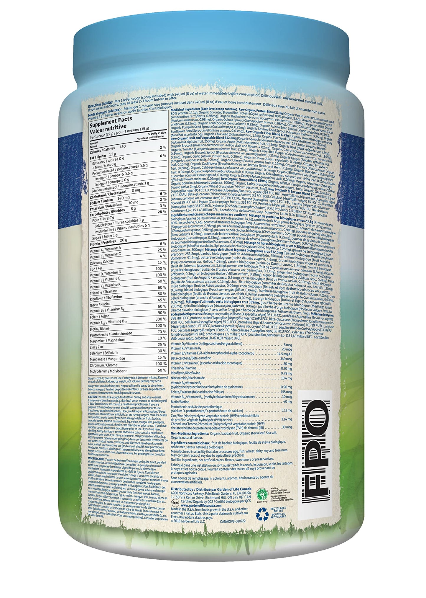 Garden of Life Raw All-in-One Nutritional Shake, Vanilla, (28 servings- 969g.) Packed with 20 grams of Certified Organic Plant Protein packed with incredible nutrition to help build lean muscle.Assists in the building of lean muscle when combined with reg