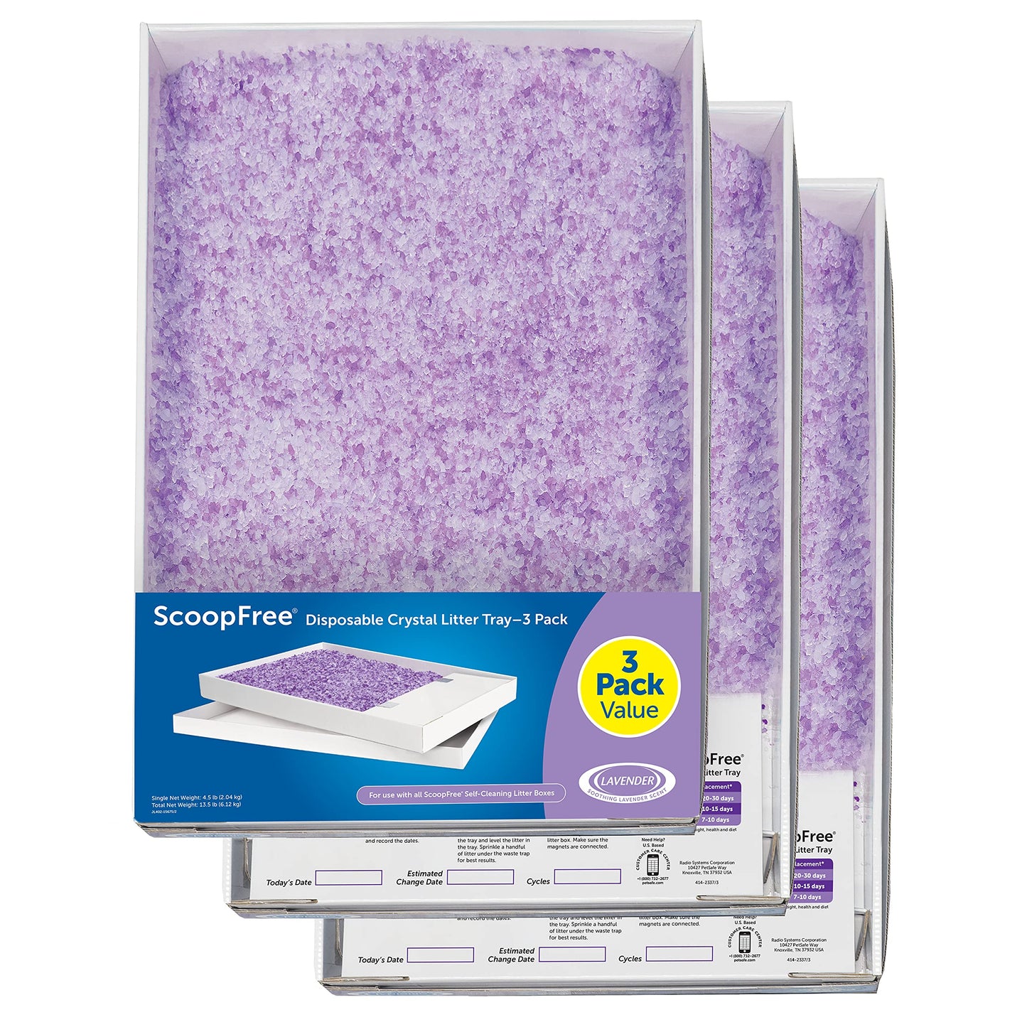 PetSafe ScoopFree Self-Cleaning Cat Litter Box Tray Refills with Premium Blue Non-Clumping Crystals, 3-Pack