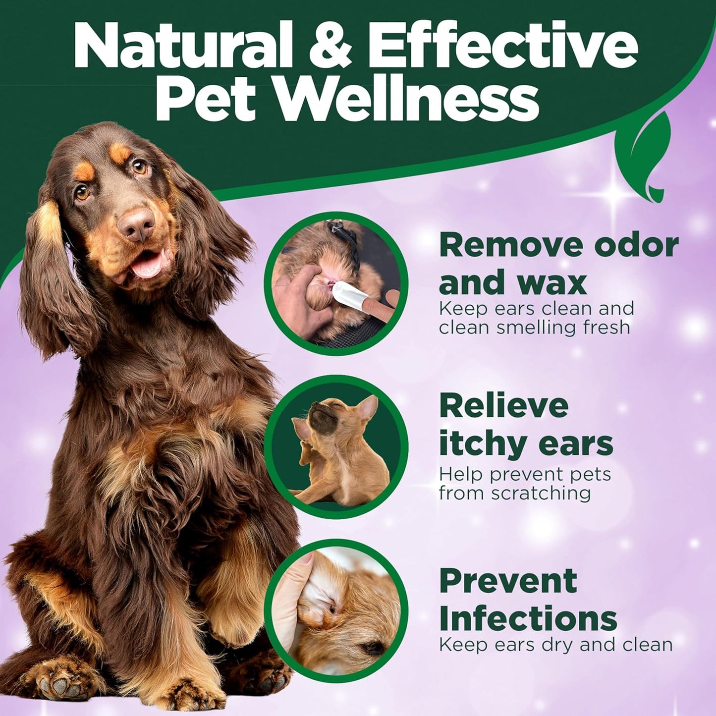 Vet's Best Ear Relief Finger Wipes | Ear Cleansing Finger Wipes for Dogs | Sooths & Deodorizes | 50 Disposable Wipes