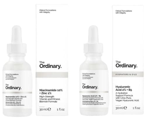 The Ordinary Face Care Bundle: Hyaluronic Acid 2% + B5 (30ml) and Niacinamide 10% + Zinc 1% (30ml) with TOSSI makeup cleansing wipes