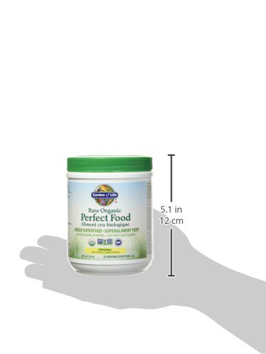 Garden of Life Raw Organic Perfect Food Green Superfood Original 207 gram."Raw Organic Perfect Food is packed with 40 nutrient-dense ingredients, including freshly harvested greens that are low-temperature dried to lock in nutrition, along with sprouts, f