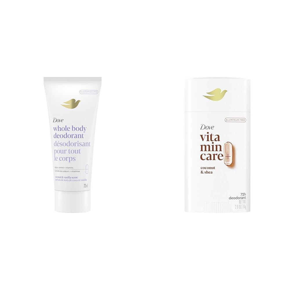 Dove Whole Body Deodorant Cream Aluminum Free Deodorant for Women Coconut & Vanilla Scent for Pits, Privates, & Thighs to Toes 73 ml