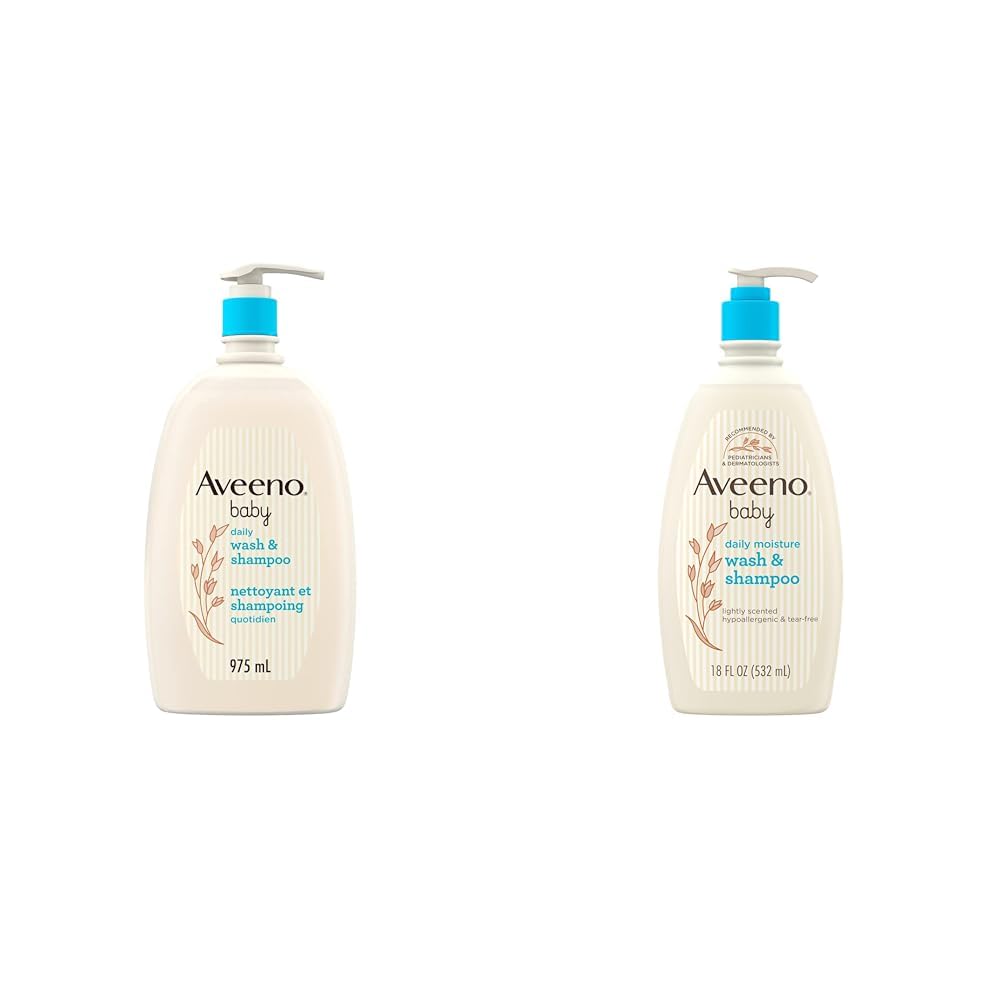 Aveeno Baby Daily Wash and Shampoo Baby’s Hair and Sensitive Skin Cleanser with Natural Oat - Paraben Free and Phthalate Free, Sulfates-free and Dye-free - 975 Milliliters