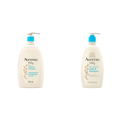 Aveeno Baby Daily Wash and Shampoo Baby’s Hair and Sensitive Skin Cleanser with Natural Oat - Paraben Free and Phthalate Free, Sulfates-free and Dye-free - 975 Milliliters