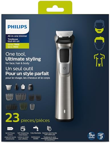 Philips Multigroom Series 7000, Cordless Wet & Dry with 19 Trimming Accessories, DualCut Technology, Lithium-Ion and Storage Bag, MG7770/18