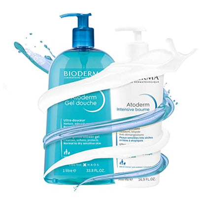 Bioderma - Atoderm Shower Gel Body Wash - Moisturizing Face and Body Cleanser for Normal to Dehydrated Sensitive Skin, 1lt